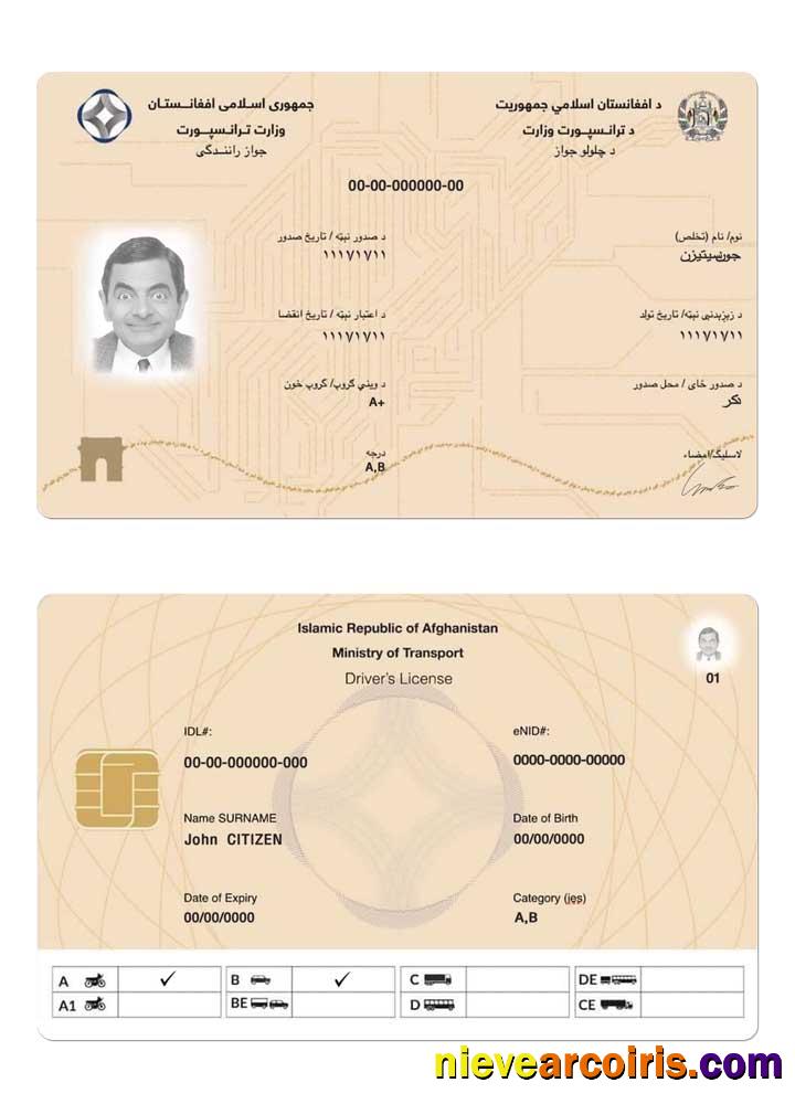 Afghanistan electronic driving license 2019-present